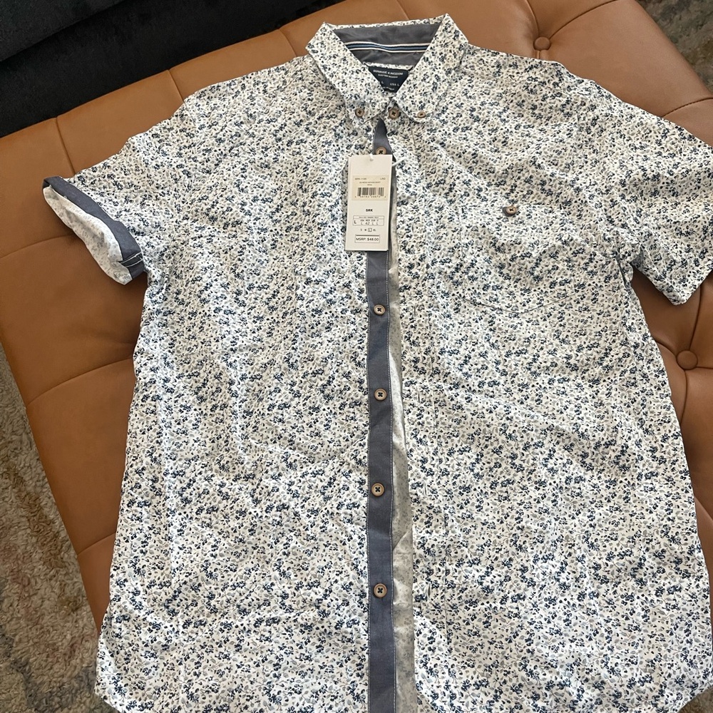 Blue and White Casual Button Down Shirt with Unique Pattern